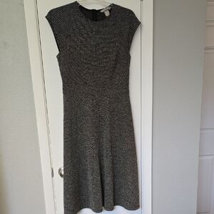H&M Gray Midi Dress with Cap Sleeves and Crew Neck